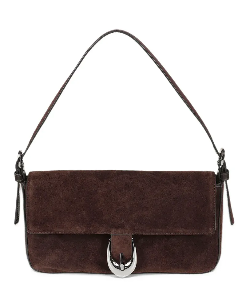 STAUD Harlow buckle-detail suede shoulder bag - Braun Braun