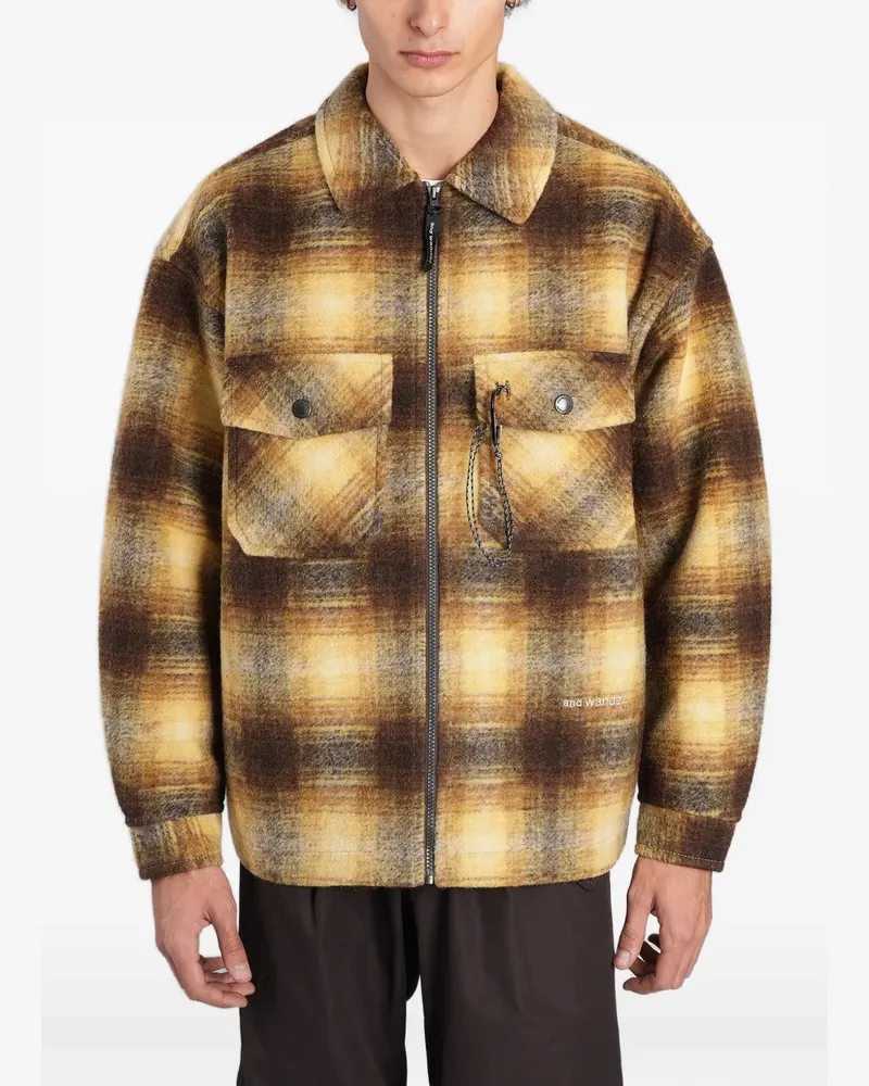 and wander check-pattern zip-up coat - Gelb Gelb