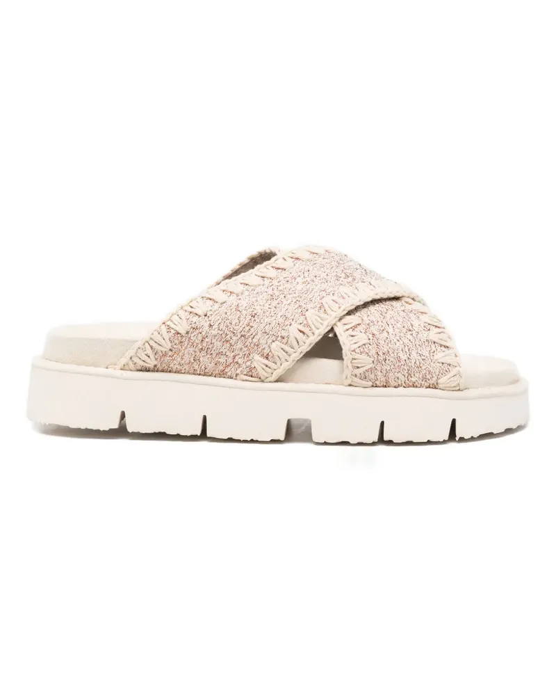 Mou crochet-trim crossover-strap sandals - Nude Nude