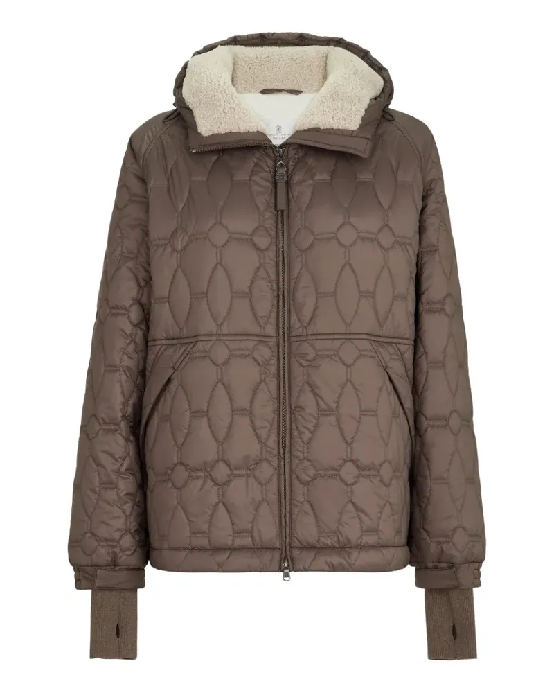 Brunello Cucinelli Wasserabweisende, matte Outdoorjacke aus Nylon mit Thermore®-Wattierung, Shearling und glänzendem Reißverschlussanhänger - Braun Braun