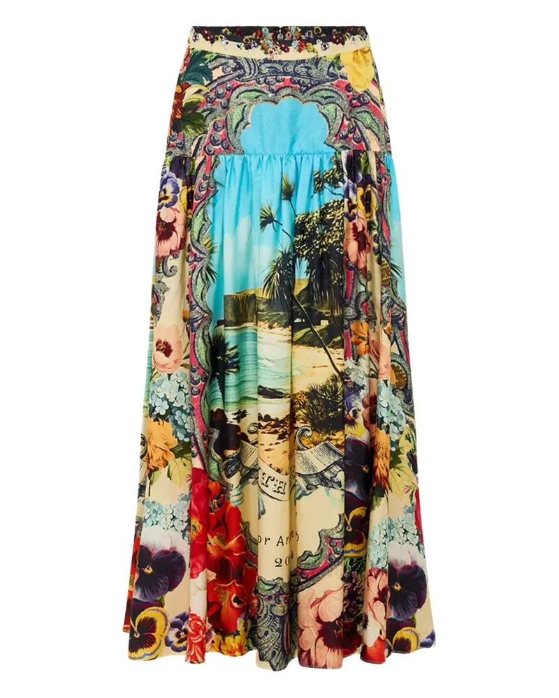 Camilla Midirock mit Blumen-Print - Blau Blau