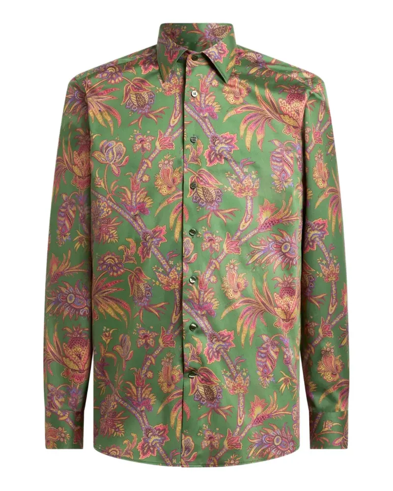 Etro shirt in cotton satin with floral Paisley motif - Grün Grün