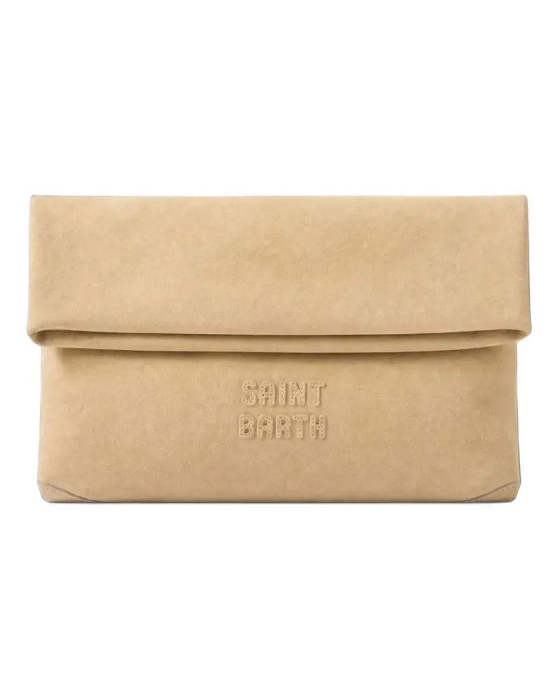 MC2 Saint Barth beige suede maxi pouch with logo patch - Nude Nude