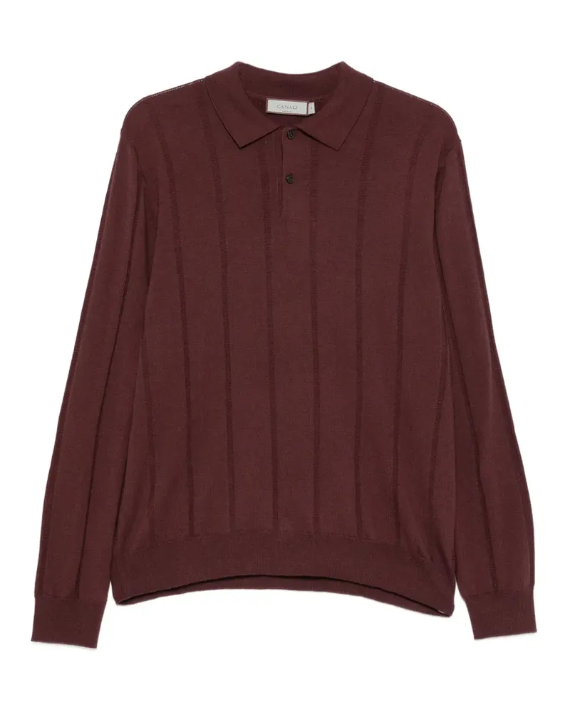 Canali Gerippter Pullover mit Polokragen - Rot Rot