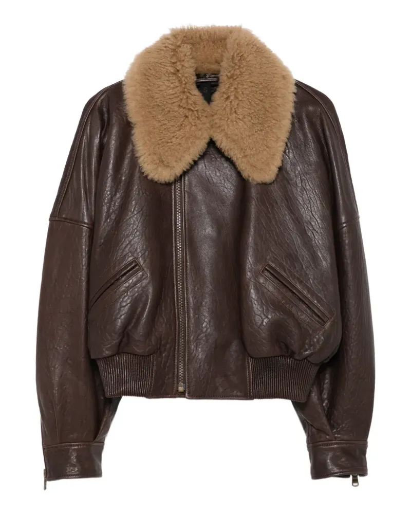 Petar Petrov Lederjacke mit Shearling-Kragen - Braun Braun