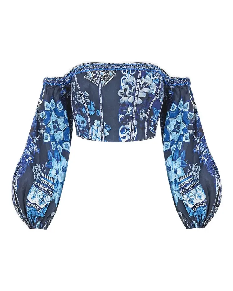 Camilla A Tiled Wonderland long sleeved corset crop top - Blau Blau
