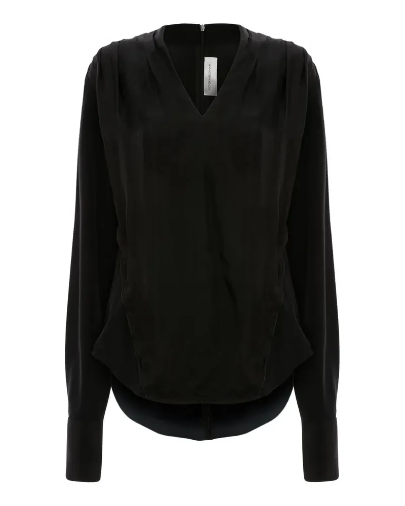 Victoria Beckham Langarmshirt mit V-Ausschnitt - Schwarz Schwarz