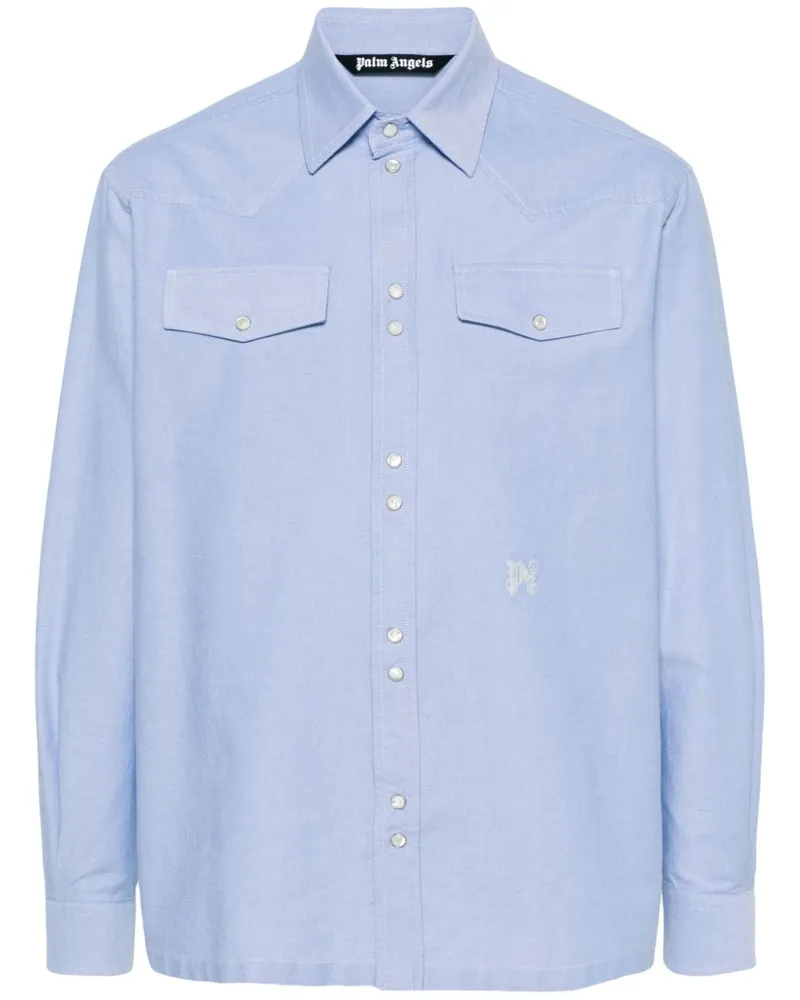 Palm Angels Hemd mit Monogramm-Stickerei - Blau Blau