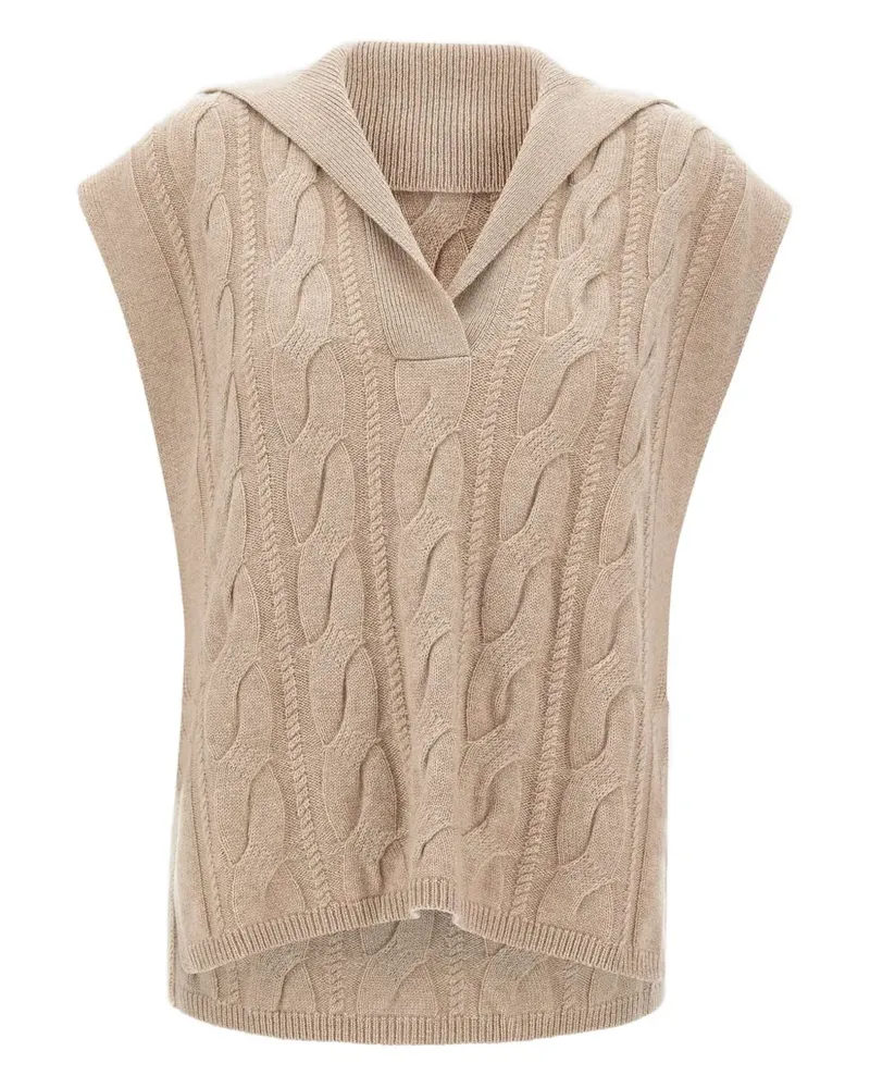 Max Mara Zopfmuster-Pullunder mit Polokragen - Nude Nude