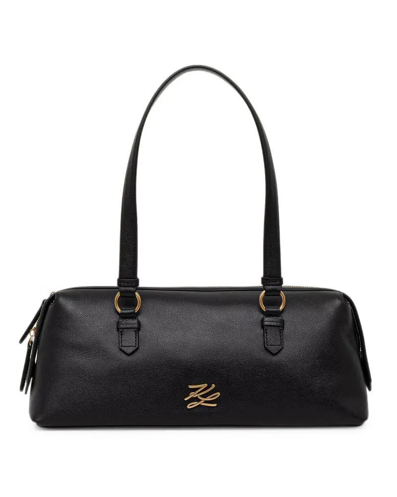 Karl Lagerfeld monogram-plaque leather shoulder bag - Schwarz Schwarz