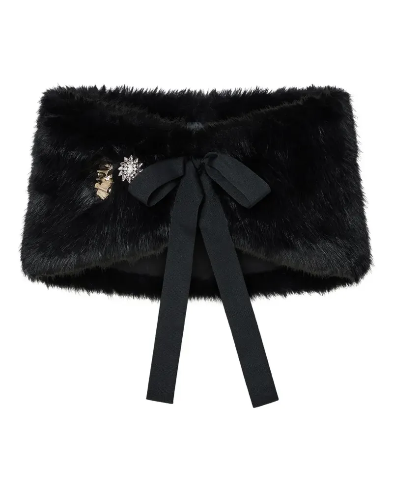 Liu Jo Pullover aus Faux Fur mit Schleifendetail - Schwarz Schwarz