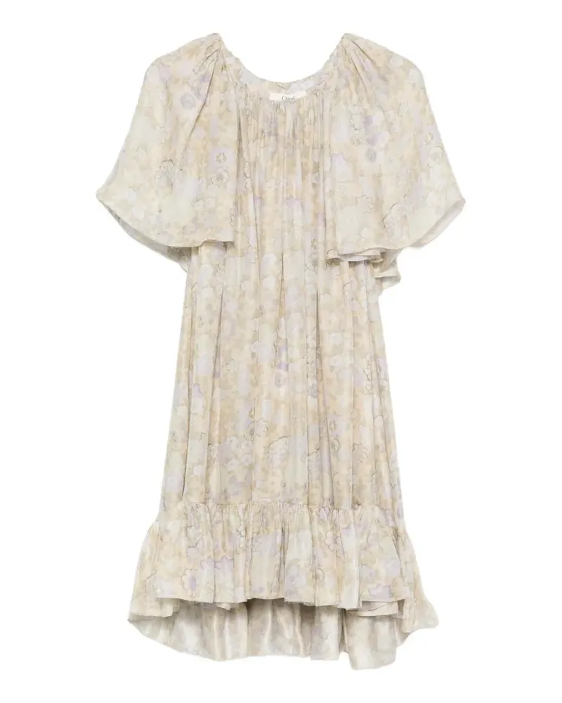 Chloé floral-print pleated mini dress - Nude Nude