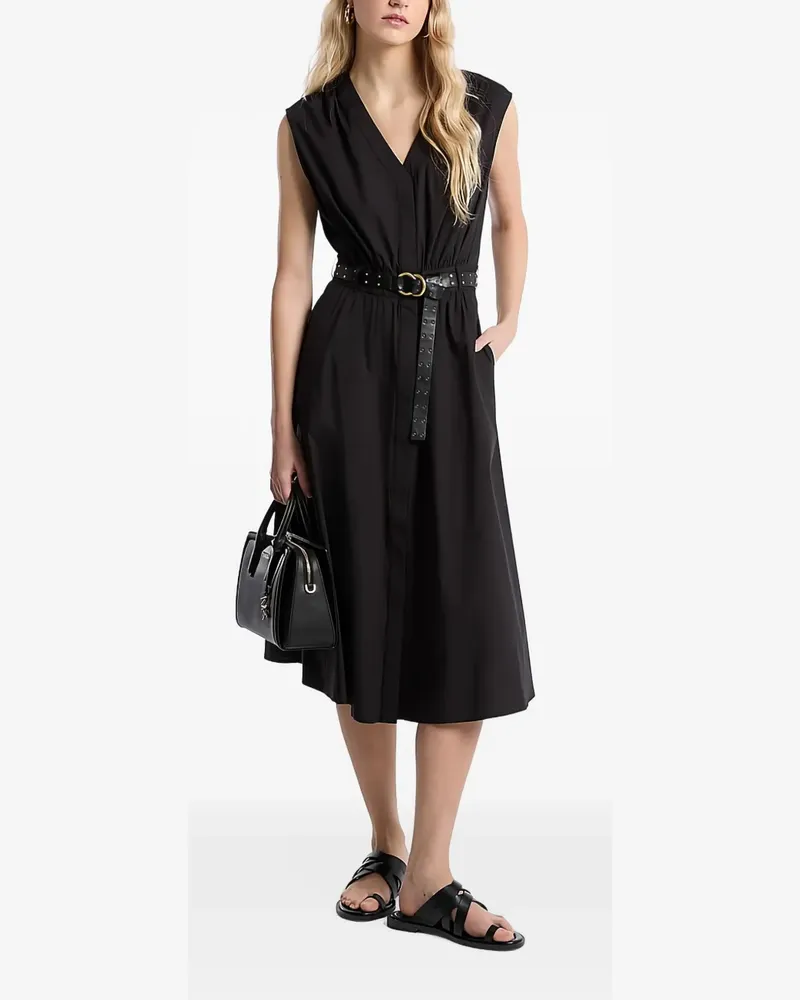 Michael Kors Popeline-Midikleid mit Gürtel - Schwarz Schwarz