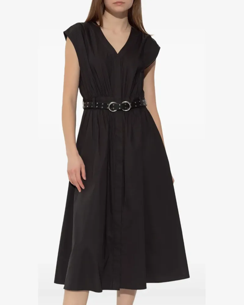Michael Kors Popeline-Midikleid mit Gürtel - Schwarz Schwarz