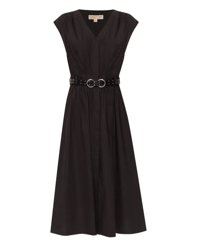 Michael Kors Popeline-Midikleid mit Gürtel - Schwarz Schwarz