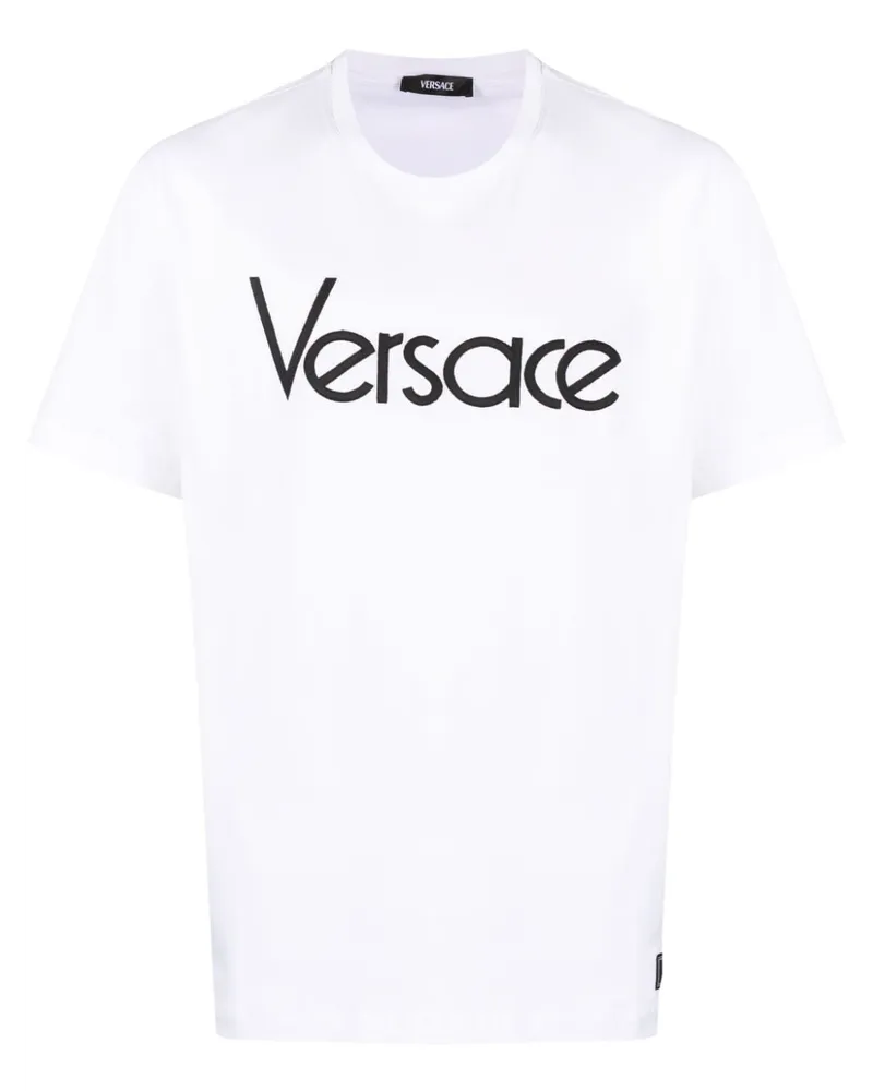 Versace T-Shirt mit Logo-Stickerei - Weiß Weiß