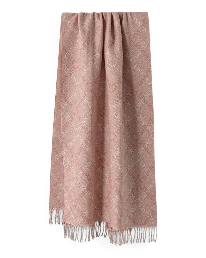 Twin-Set logo-jacquard fringed scarf - Rosa Rosa