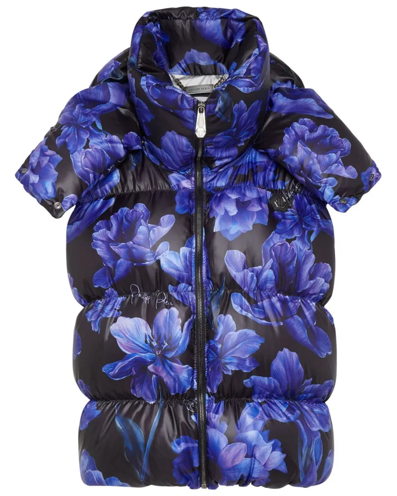 Philipp Plein Gefütterte Weste mit Blumen-Print - Schwarz Schwarz
