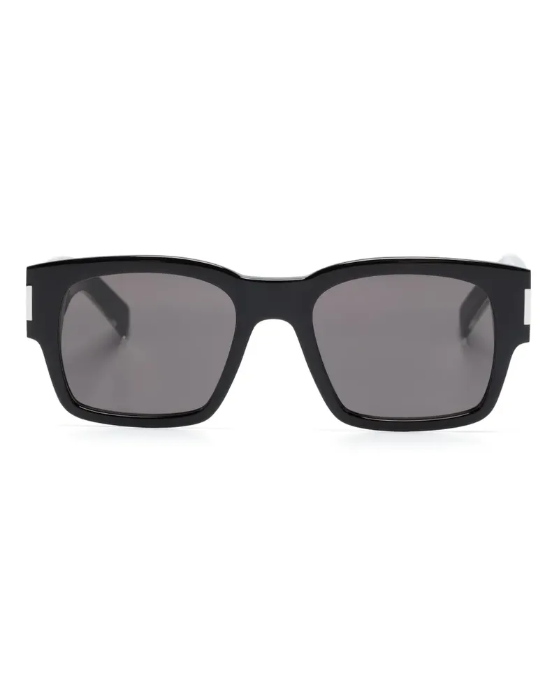 Saint Laurent Eckige Sonnenbrille mit Logo-Schild - Schwarz Schwarz