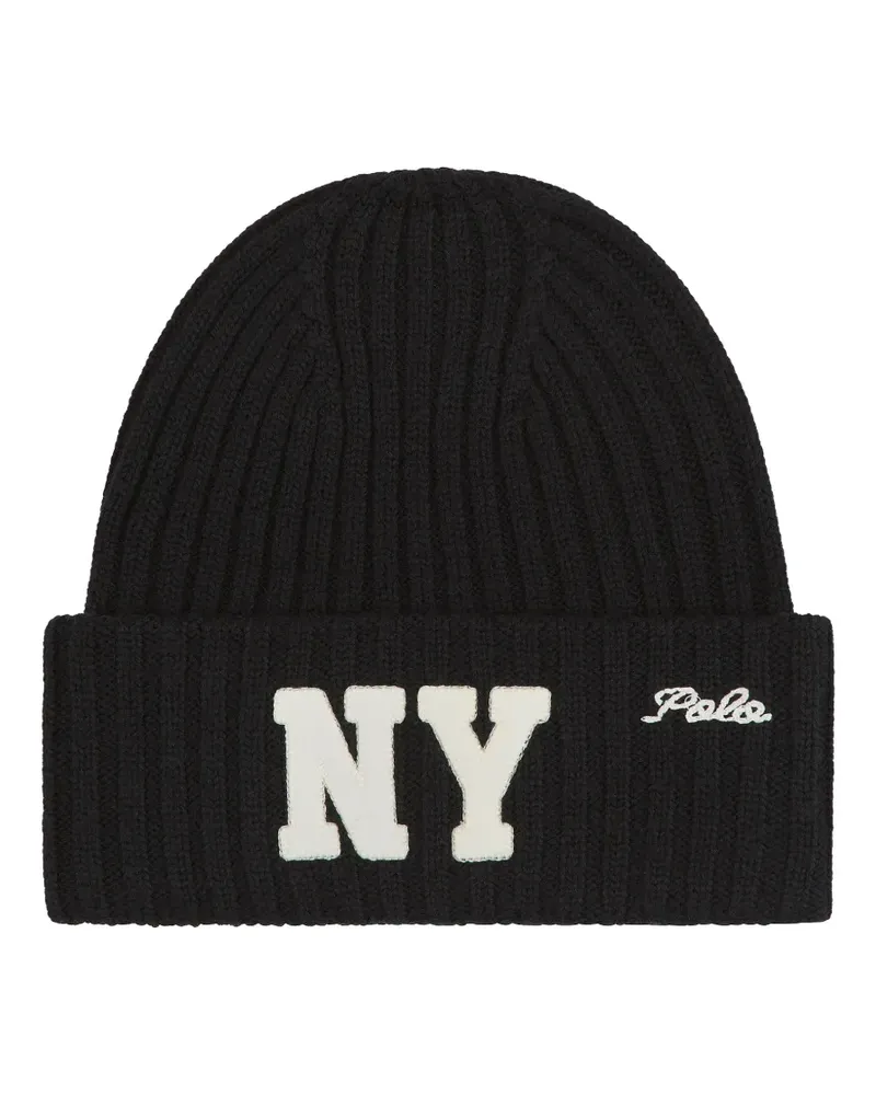 Ralph Lauren Gerippte NY Beanie - Schwarz Schwarz