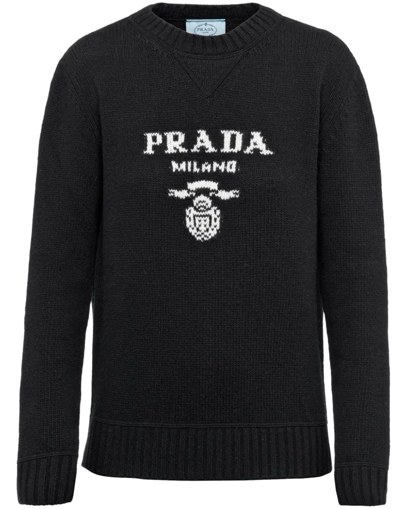 Prada Intarsien-Pullover mit Logo - Schwarz Schwarz