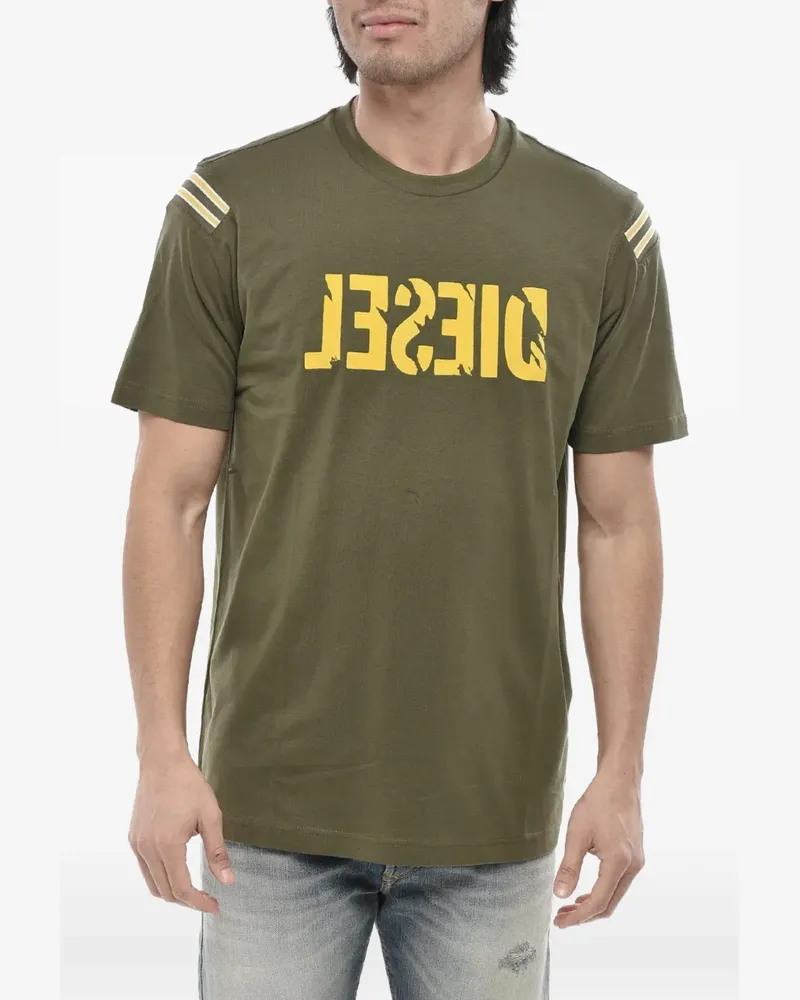 Diesel Gestreiftes T-Just-Rib T-Shirt mit Logo-Print - Grün Grün