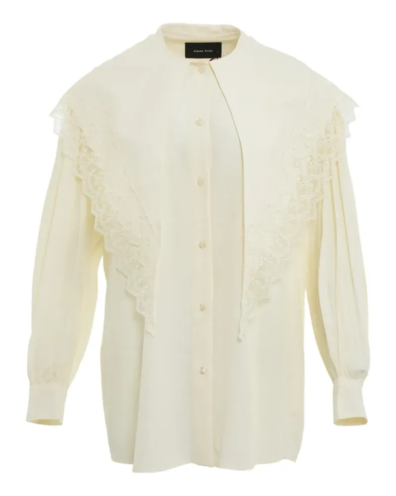 Simone Rocha lace-trim pleated-sleeve shirt - Nude Nude