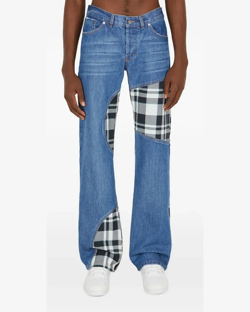 (di)vision checked-panel patchwork jeans - Blau Blau