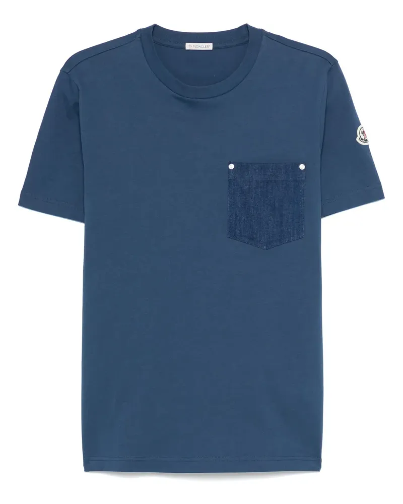 Moncler T-Shirt mit Logo-Patch - Blau Blau