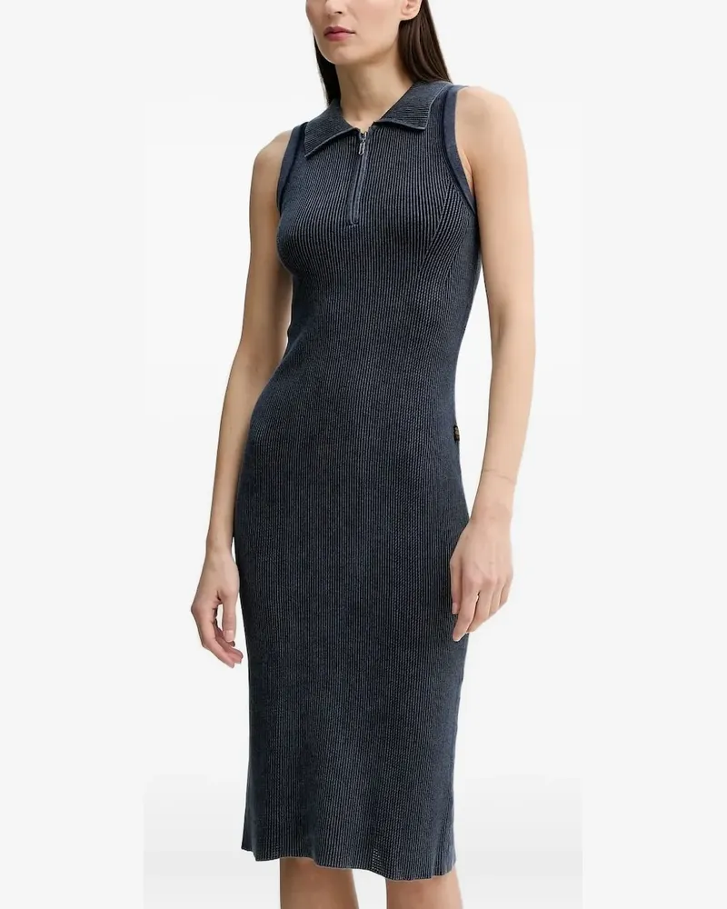 G-STAR RAW Geripptes Midikleid mit Reißverschluss - Blau Blau