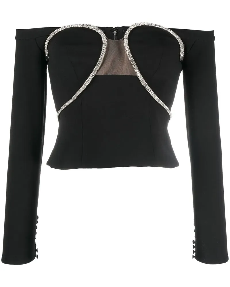 Self-Portrait Top mit Kristallen - Schwarz Schwarz