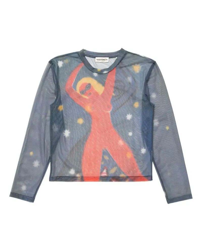 Carne Bollente Mesh-Oberteil mit Carmen-Ausschnitt - Blau Blau