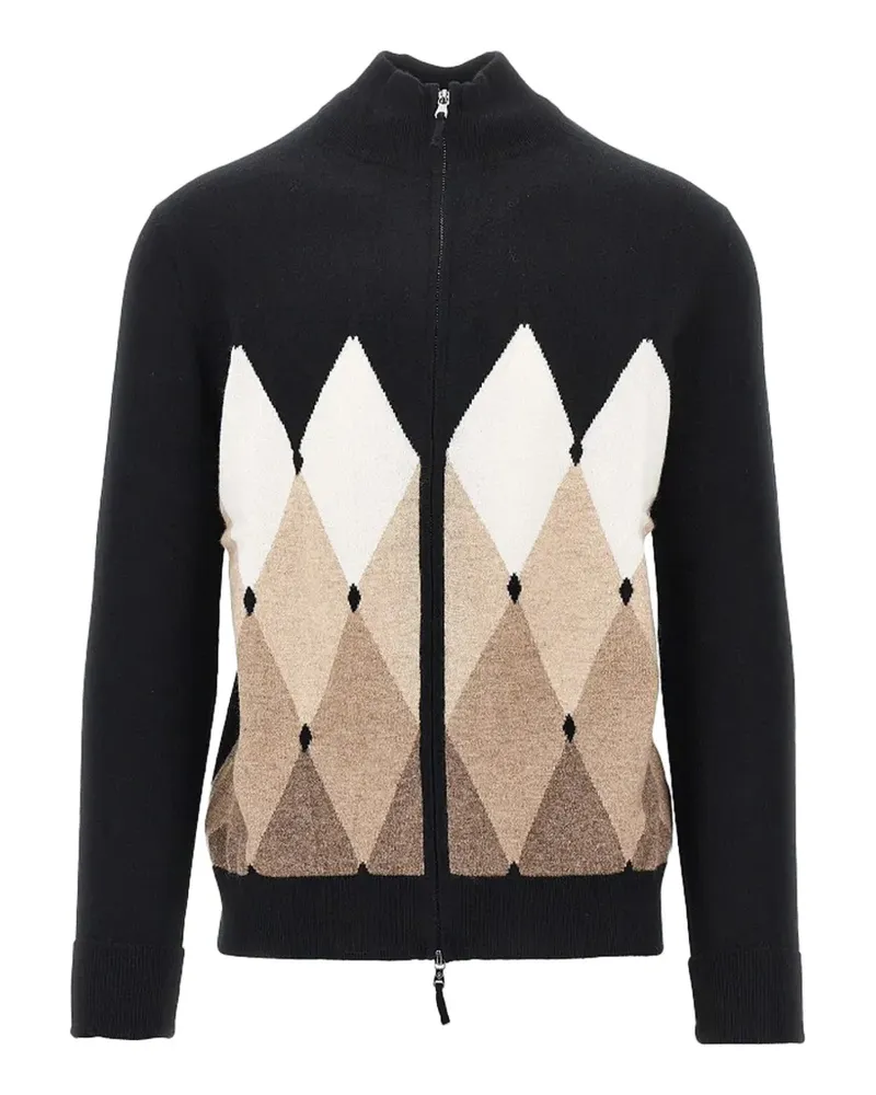 Ballantyne argyle-intarsia zip-up cardigan - Schwarz Schwarz