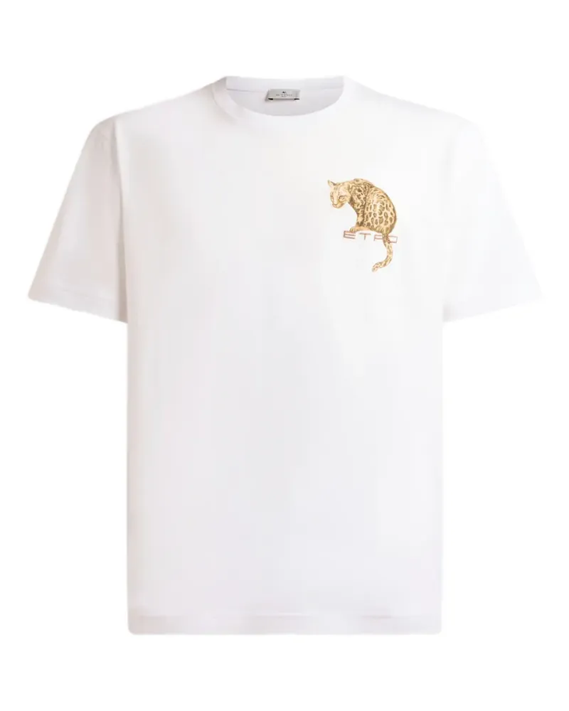 Etro Besticktes T-Shirt mit Leopardenmuster - Weiß Weiß