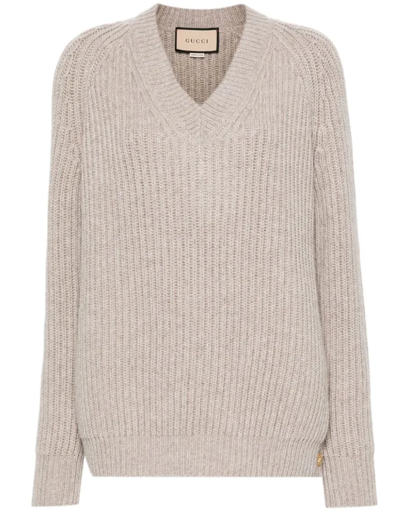 Gucci Grob gestrickter Pullover mit V-Ausschnitt - Grau Grau