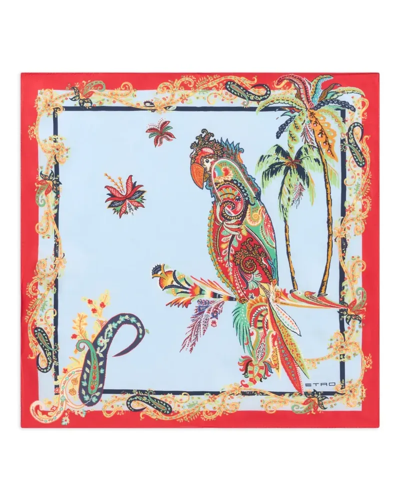 Etro silk pocket square with parrot and Paisley print - Blau Blau