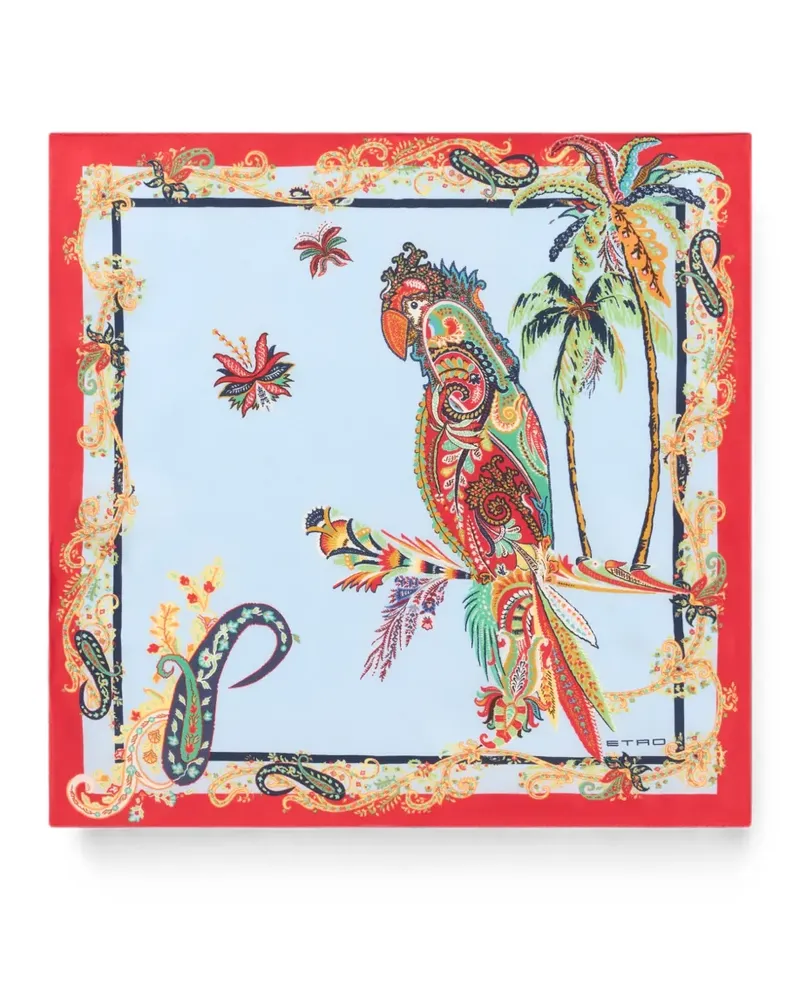 Etro silk pocket square with parrot and Paisley print - Blau Blau