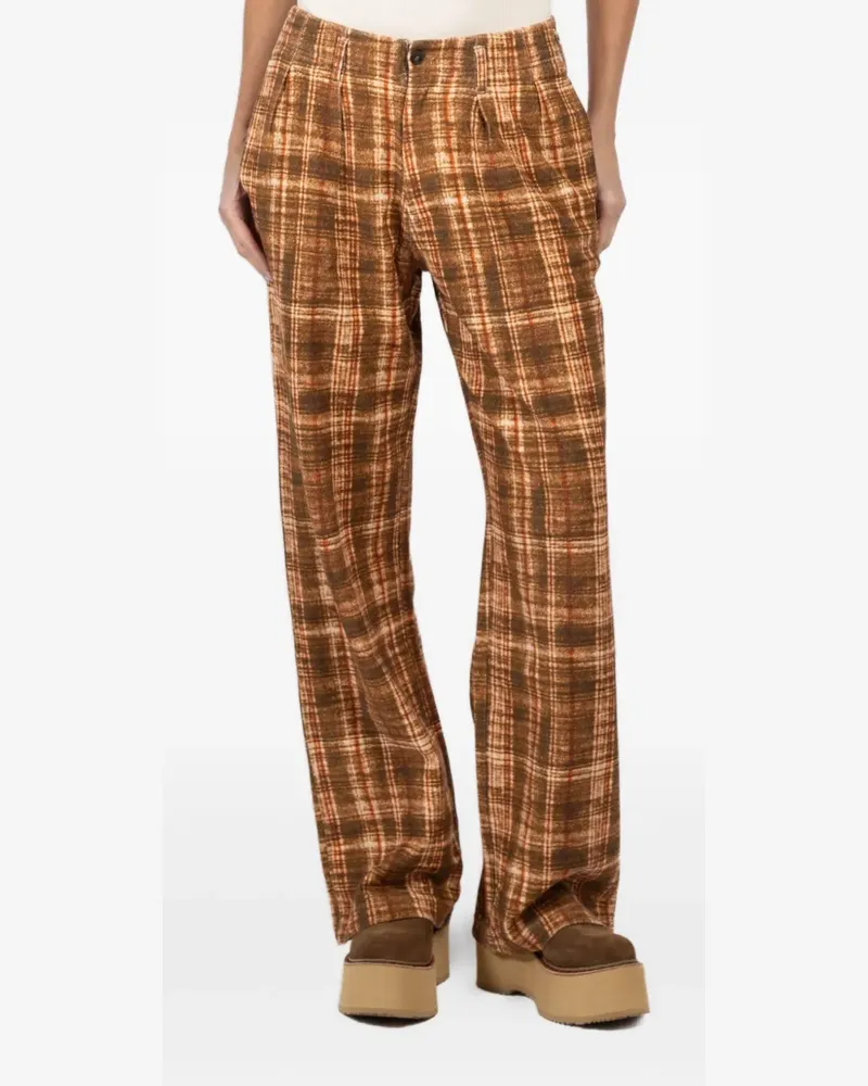 R13 Karierte Hose mit Falten - Braun Braun