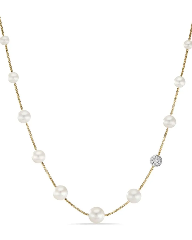 David Yurman 18kt Station Gelbgoldhalskette mit Diamanten und Perlen (1,25mm Gold