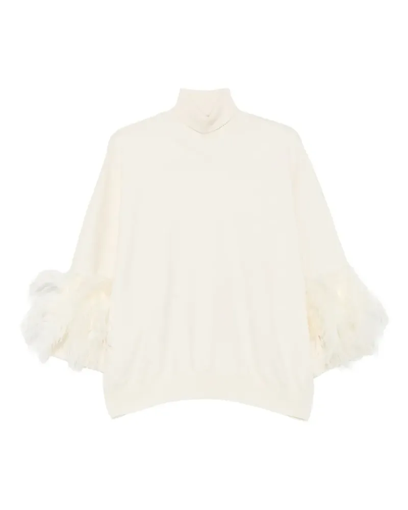 Alberta Ferretti Rollkragenpullover mit Federn - Nude Nude