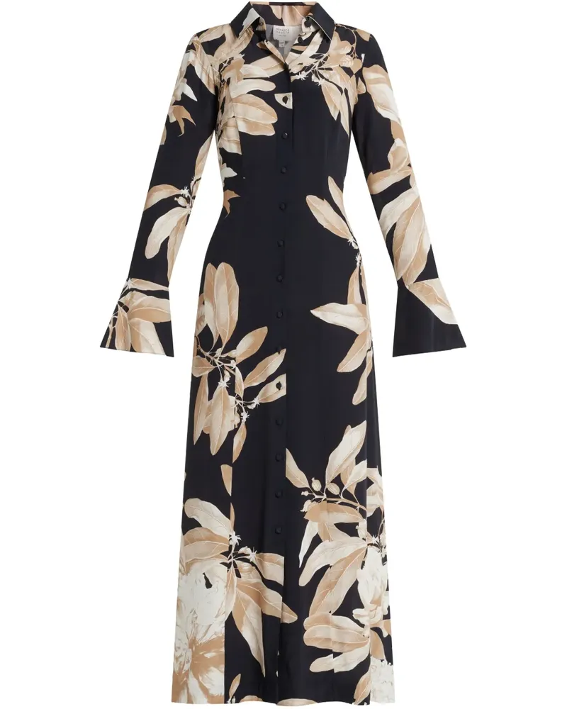 Hemant & Nandita Midikleid mit Blumen-Print - Schwarz Schwarz