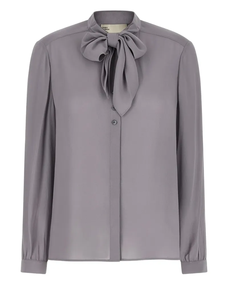 Tory Burch Georgette bow mandarin collar blouse - Grau Grau