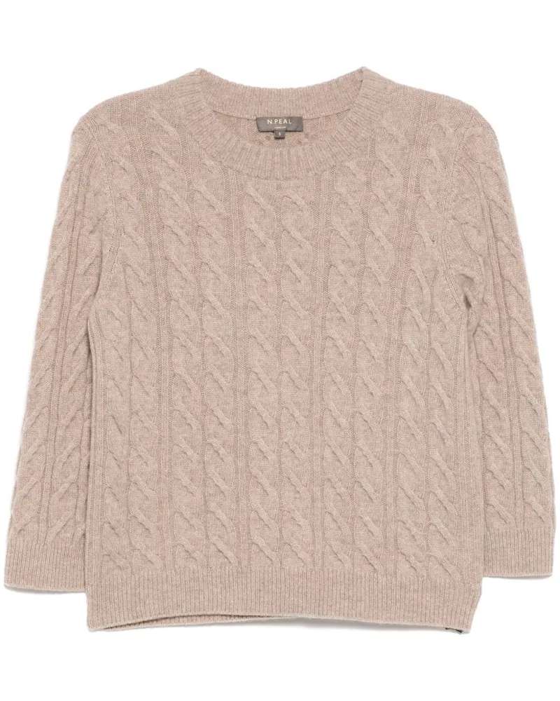 N.Peal Emilia Cable Sweatshirt mit rundem Ausschnitt - Braun Braun