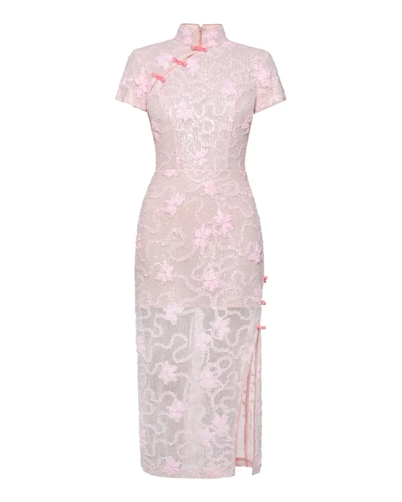 ANOUKI sequin-embellished floral-appliqué maxi dress - Rosa Rosa
