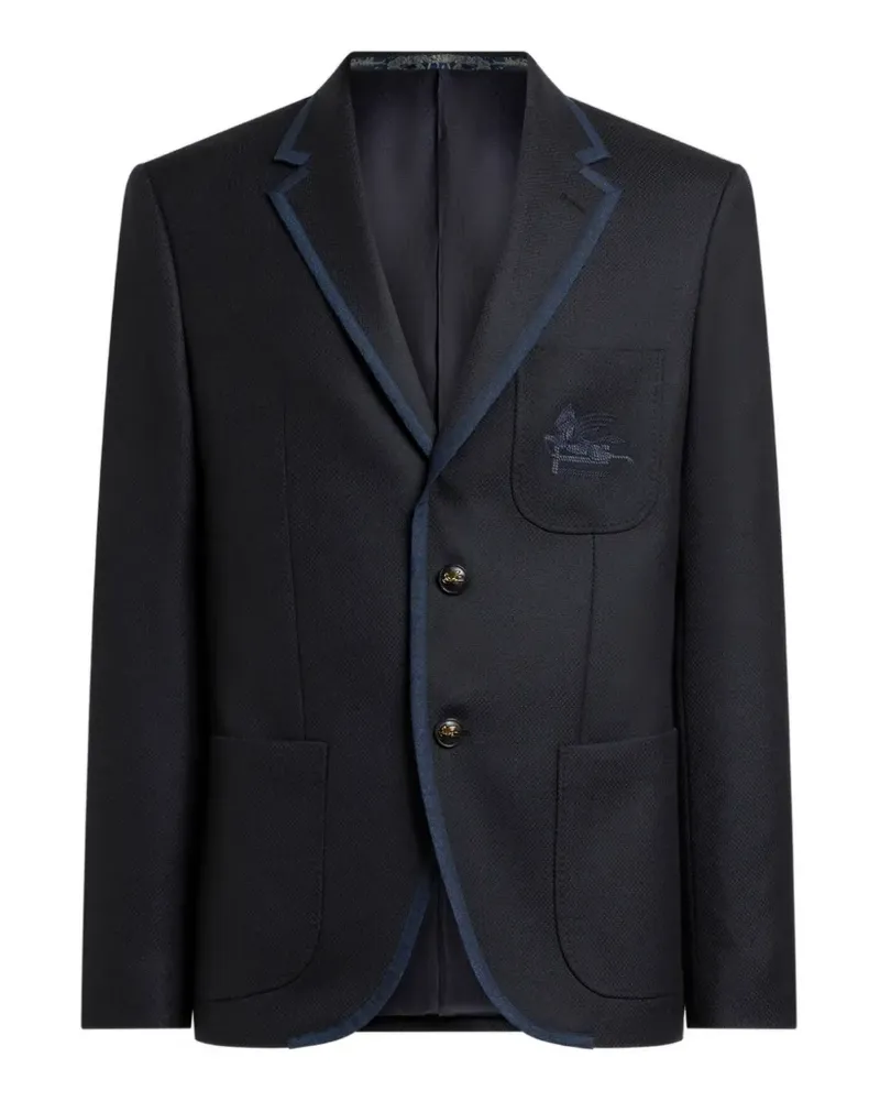 Etro Einreihiges Wollsakko mit Pegaso-Logo - Blau Blau
