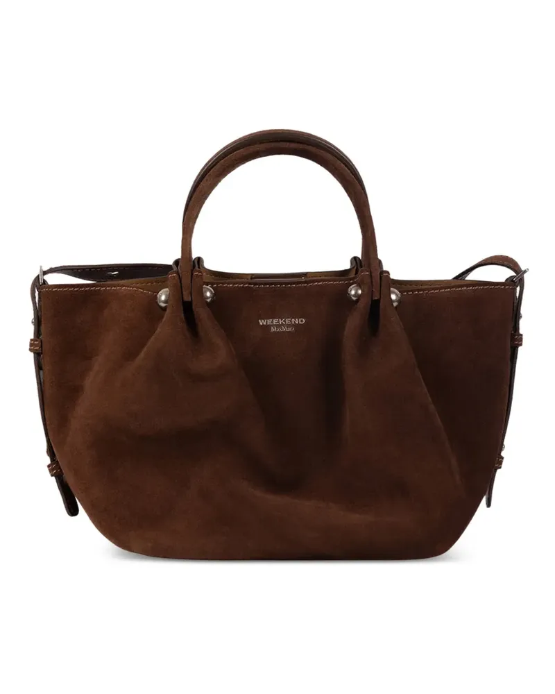 Max Mara small WKARIO suede logo-print tote bag - Braun Braun