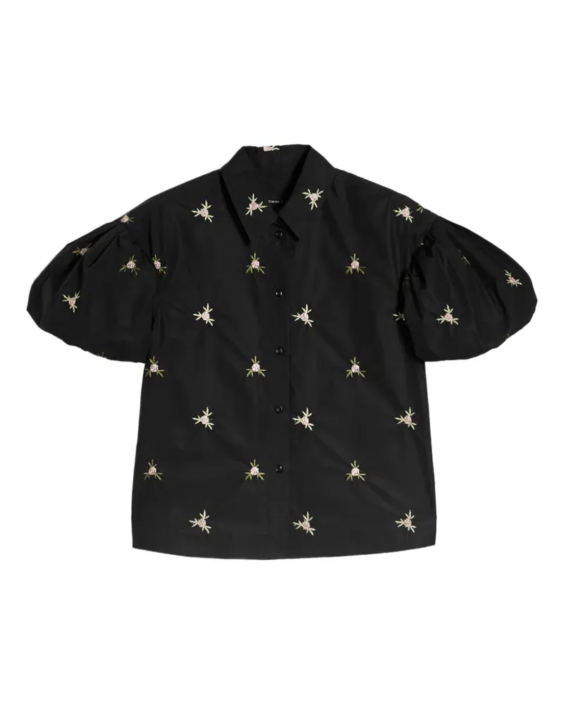 Simone Rocha Puffärmel-Hemd mit Rosenknospen-Stickerei - Schwarz Schwarz