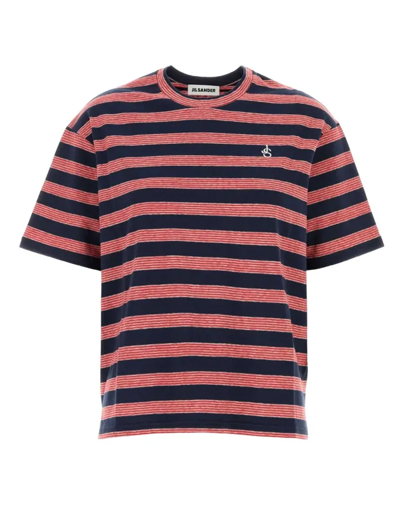 Jil Sander Gestreiftes T-Shirt mit Logo-Stickerei - Blau Blau