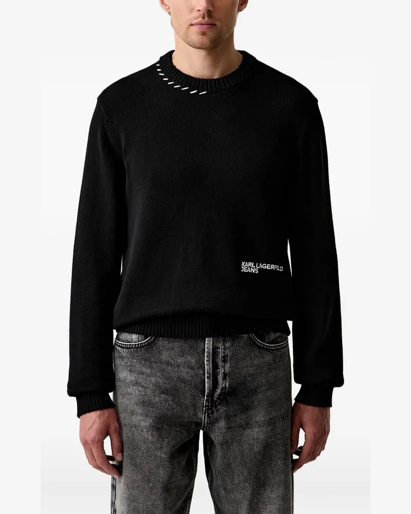 Karl Lagerfeld logo-print whipstitch-trim sweater - Schwarz Schwarz