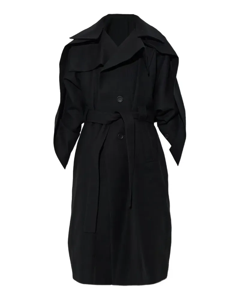 Issey Miyake belted layered-lapels coat - Schwarz Schwarz